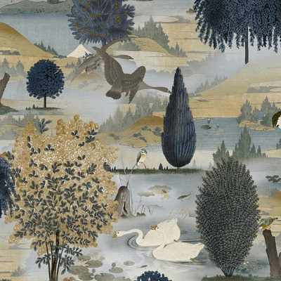 Swan Lake Wallpaper Navy / Ochre Holden 13491
