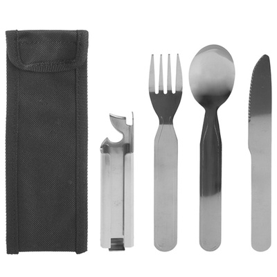 5 Piece Camping Cutlery Set Fork Knife Spoon & Carry Pouch