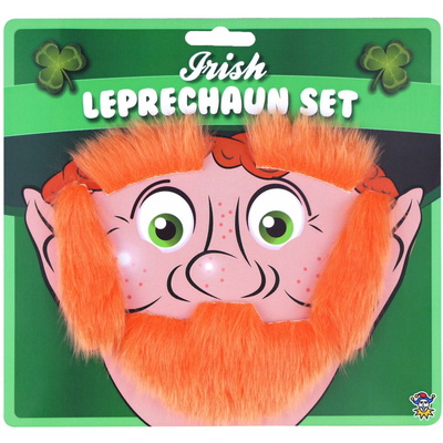 Irish Leprechaun Ginger Beard Facial Hair Fancy Dress Set - ONE