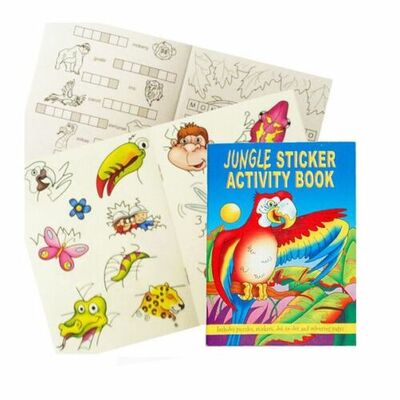 Boys Girls 36 Page Mini A6 Sticker Puzzle Colouring Activity Books - Jungle - 12