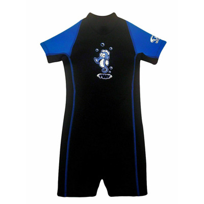 Child Boys Girls Shorty Shortie Wetsuit UV Swim Suit - Age 1-2 years - Seahorse Blue
