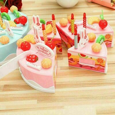 37 Piece Make Your Own Pretend Happy Birthday Cake Toy Set - Pink