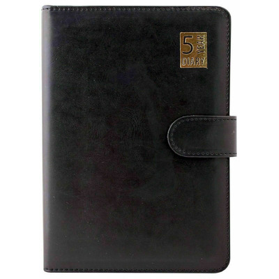 Five (5) Year Undated A5 Day Per Page Leather Look Diary - Black