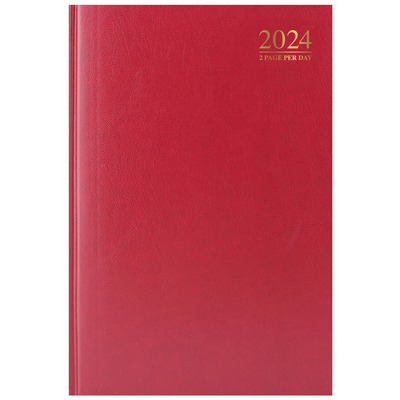 2024 A4 Two Pages Per Day Hardback Appointment Diary - Red