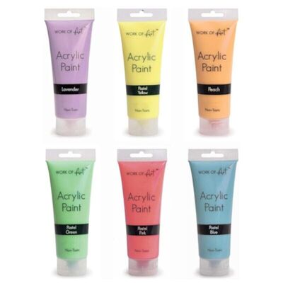 Pack Of SIX Pastel Colour 75ml Acrylic Paint Tubes