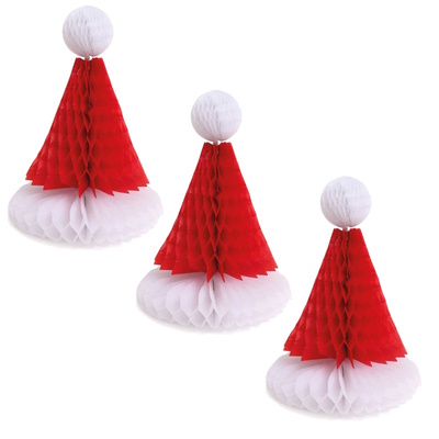 Assorted Hanging Christmas Honeycomb Crepe Paper Decorations - PACK OF THREE SANTA HAT