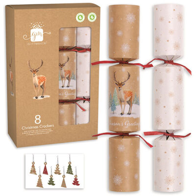 8pk Kraft & White Stag Eco Plastic-Free Christmas Crackers