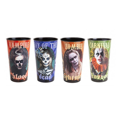 Pack of FOUR Jumbo Plastic Halloween Printed Party Cups