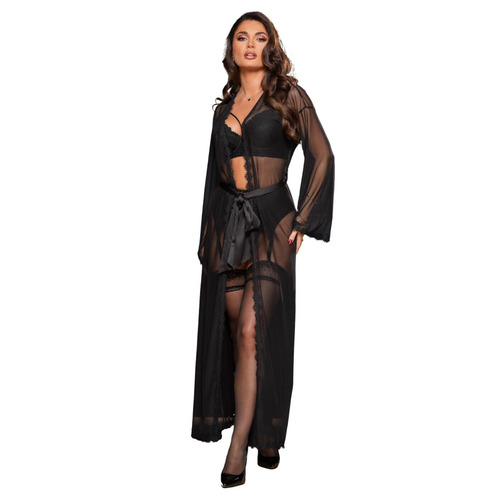 Pour Moi For Your Eyes Only Mesh And Lace Maxi Gown - Black - 8/10