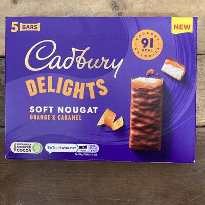 10x Cadbury Delights Orange Caramel Chocolate Nougat Bars (2 Packs of 5 Bars)