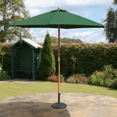 SunTime 2.7m Green Outdoor Hardwood Garden Market Parasol - Pulley Operated *2023 Special*