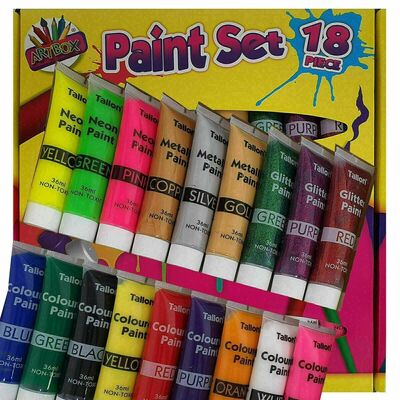 18 Piece Assorted Colours Non Toxic Kids Acrylic Paint Set