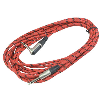 Guitar Lead 3m Braided Straight to Right Angle 1/4" 6.3mm - Red