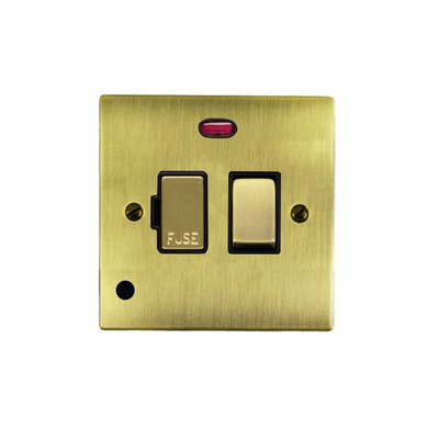 M Marcus Electrical Elite Flat Plate Fused Spur (Switched With Neon & Cord Outlet), Antique Brass, Black Trim - T91.838.ABBK ANTIQUE BRASS - BLACK INSET TRIM