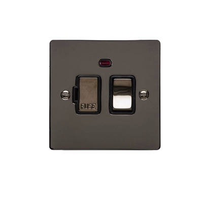 M Marcus Electrical Elite Flat Plate Fused Spur (Switched With Neon), Polished Black Nickel, Black Trim - T06.836.PCBK POLISHED BLACK NICKEL - BLACK INSET TRIM