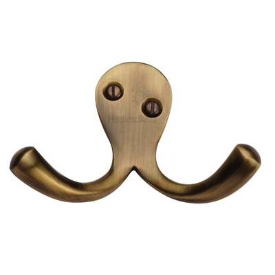 Heritage Brass Double Robe Hook (64mm Width), Antique Brass - V1060-AT ANTIQUE BRASS