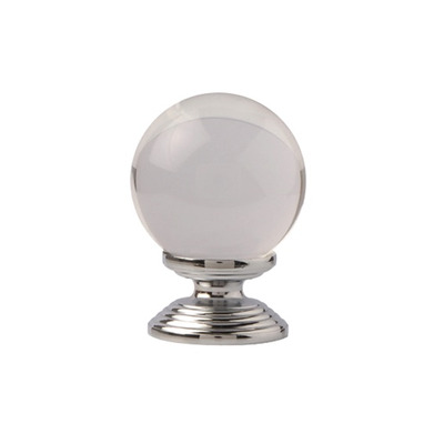 Excel Clear Round Glass Cupboard Knobs (25mm Or 435mm), Polished Chrome  - 3851 POLISHED CHROME - 25mm