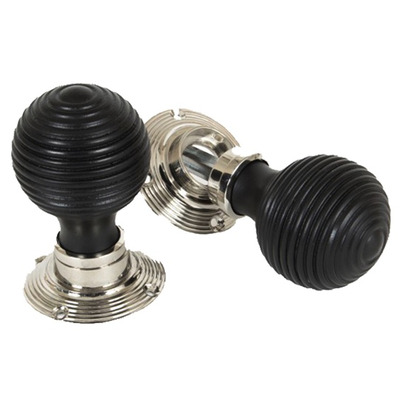 From The Anvil Beehive Mortice/Rim Knob Set, Ebony & Polished Nickel - 83634 (sold in pairs) EBONY & POLISHED NICKEL