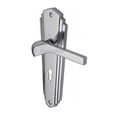 Heritage Brass Waldorf Art Deco Style Door Handles, Polished Chrome - WAL6500-PC (sold in pairs) LOCK (WITH KEYHOLE)