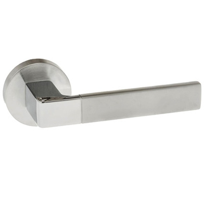 Atlantic Forme Asti Designer Lever On Round Minimal Rose, Dual Finish Satin Chrome & Polished Chrome - FMR255SCPC (sold in pairs) LEVER ON MINIMAL ROUND ROSE, SATIN CHROME & POLISHED CHROME