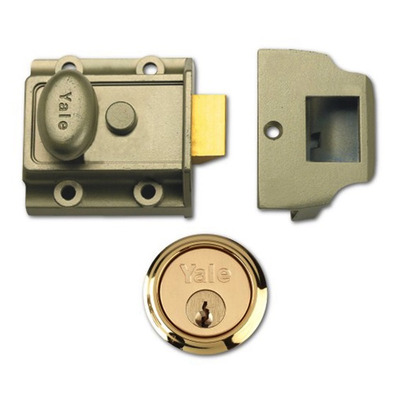 Yale 77 & 706 Non-Deadlocking Traditional Nightlatch, Enamelled Nickel Bronze - L11844 STANDARD 60mm (WITH POLISHED BRASS CYLINDER)