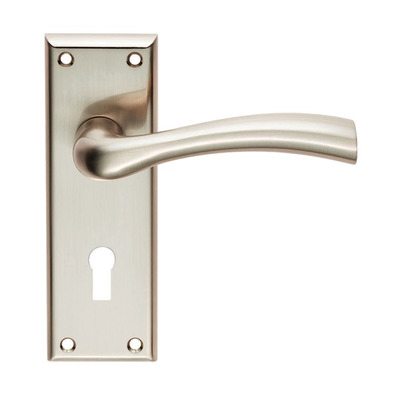 Carlisle Brass Serozzetta Residential Cinquanta Door Handles On Backplate, Satin Nickel - SZR051SN (sold in pairs) LOCK (WITH KEYHOLE)