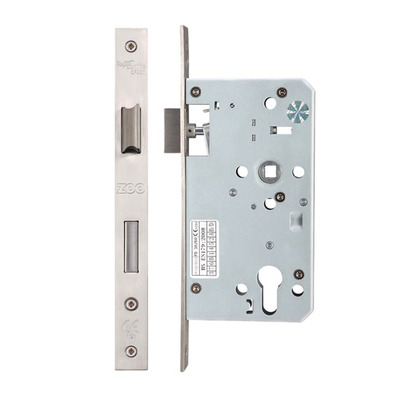 Zoo Hardware Vier 72mm c/c DIN Escape Lock (Square Or Radius Profile), Satin Stainless Steel - ZDL7260ESCSS SATIN STAINLESS STEEL - 60mm BACKSET