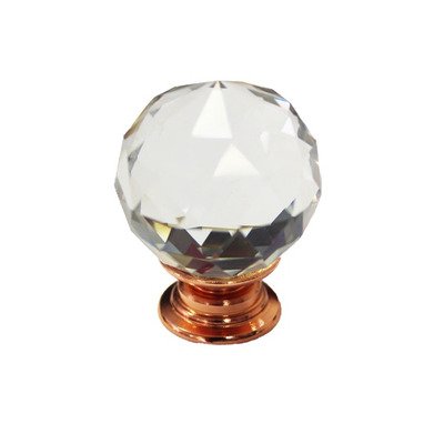 Chatsworth Crystal Glass Cupboard Knob (30mm, 40mm Or 50mm), Rose Gold - BUL306-RGLD - 50mm