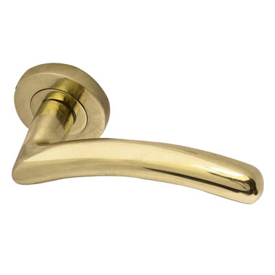 Frelan Hardware Mailand Door Handles On Round Rose, PVD Stainless Brass - JV710PVD (sold in pairs) PVD STAINLESS BRASS