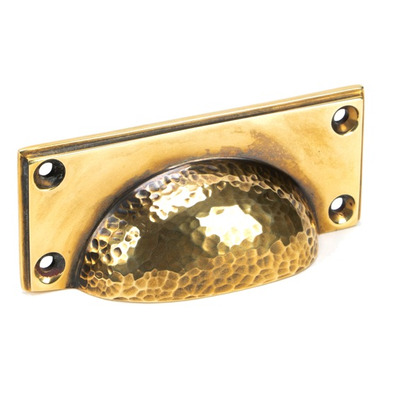 From The Anvil Hammered Art Deco Drawer Pull (84mm C/C), Aged Brass - 46036 AGED BRASS