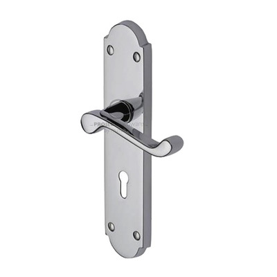 M Marcus Project Hardware Kensington Design Door Handles On Backplate, Polished Chrome - PR7048-PC (sold in pairs) LOCK (WITH KEYHOLE)