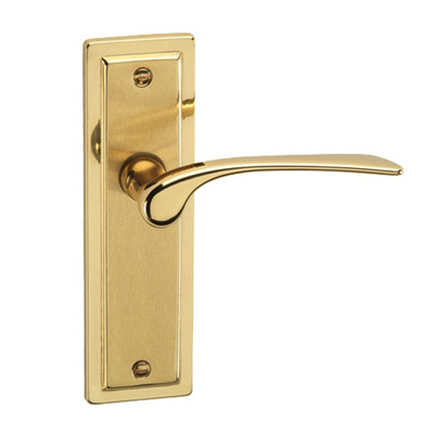 Urfic Como Modern Range (150mm) Door Handles On Backplate, Dual Finish Polished Brass & Satin Brass - 160-65-01-02 (sold in pairs) LOCK (WITH KEYHOLE)