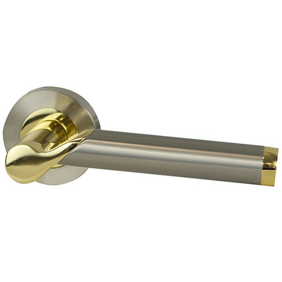 Intelligent Hardware Enterprise Door Handles On Round Rose, Dual Finish Brass & Satin Nickel Plated - ENT.09.BRS/SNP (sold in pairs) DUAL FINISH BRASS & SATIN NICKEL PLATED