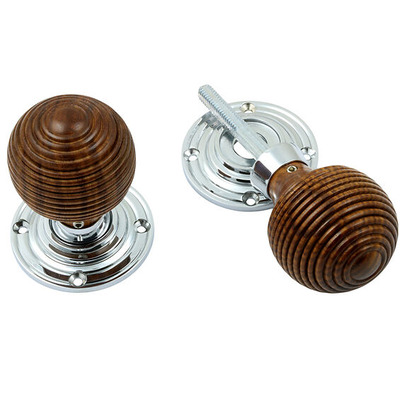 Prima Rosewood Reeded Un-Sprung Rim/Mortice Door Knob (54mm Diameter), Polished Chrome - BC2036 (sold in pairs) POLISHED CHROME