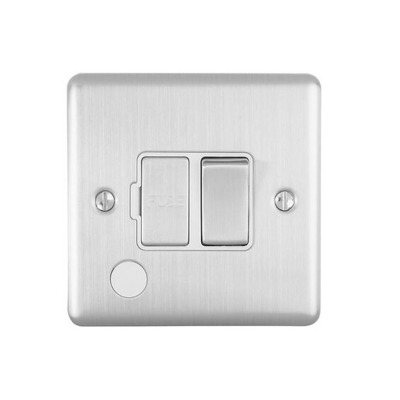 Carlisle Brass Eurolite Enhance Decorative 13 Amp DP Switched Fuse Spur With Flex Outlet, Satin Stainless Steel With White Trim - ENSWFFOSSW SATIN STAINLESS STEEL - WHITE TRIM