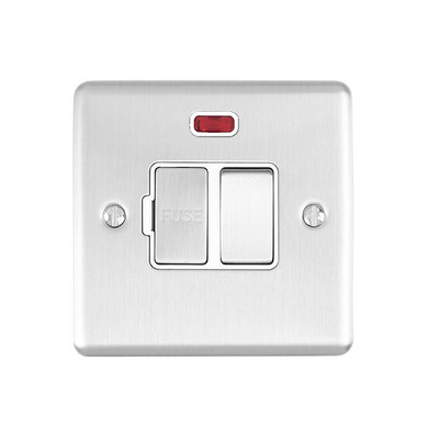 Carlisle Brass Eurolite Enhance Decorative 13 Amp DP Switched Fuse Spur With Neon Indicator, Satin Stainless Steel With White Trim - ENSWFNSSW SATIN STAINLESS STEEL - WHITE TRIM