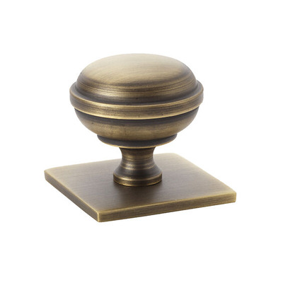 Alexander & Wilks Quantock Cupboard Knob On Square Backplate (34mm OR 38mm), Antique Brass - AW826-AB ANTIQUE BRASS - 38mm