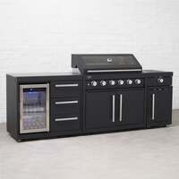 Draco Grills Fusion 6 Burner Black Outdoor Kitchen with Modular Side Burner and Single Fridge, End of Feb 2025-89834 