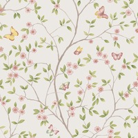 Image of Blomstermala Butterfly Trail Wallpaper Pink Green Beige White Galerie 51026