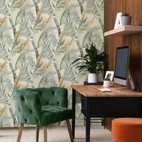 Image of Sarika Leaves Wallpaper Green/Gold Belgravia Decor 1601