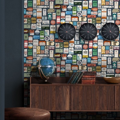 Travelogue Collection Jet Set Wallpaper Midnight Mini Moderns MMTLG09MI
