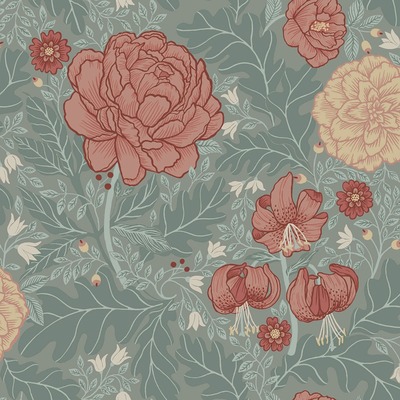 Ekbacka Camille Floral Wallpaper Green Blue Galerie 14002
