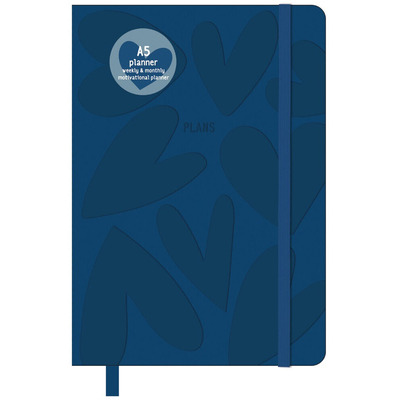 Navy Blue Hearts A5 192 Page Weekly & Monthly Motivational Planner Notebook