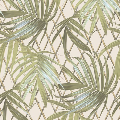 Paradise Palm Leaf Textured Heavyweight Vinyl Wallpaper Green / Cream Rasch 539561
