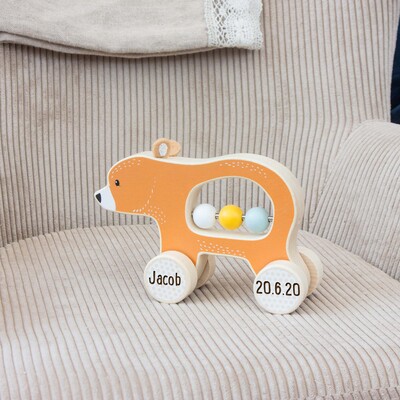 Personalised Push Along Bear - Sustainable Wooden Toy
