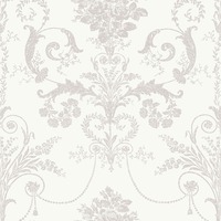 Laura Ashley Josette Damask Wallpaper Dove Grey / White 113385