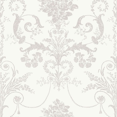 Laura Ashley Josette Damask Wallpaper Dove Grey / White 113385
