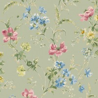 Laura Ashley Poppy Meadow Wallpaper Sage Green 127405
