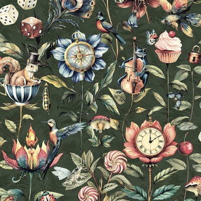 Curious Creatures Wallpaper Emerald Green / Multi Holden 13921
