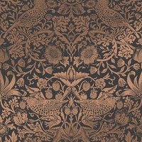 William Morris At Home Strawberry Thief Fibrous Wallpaper Charcoal / Copper 124236